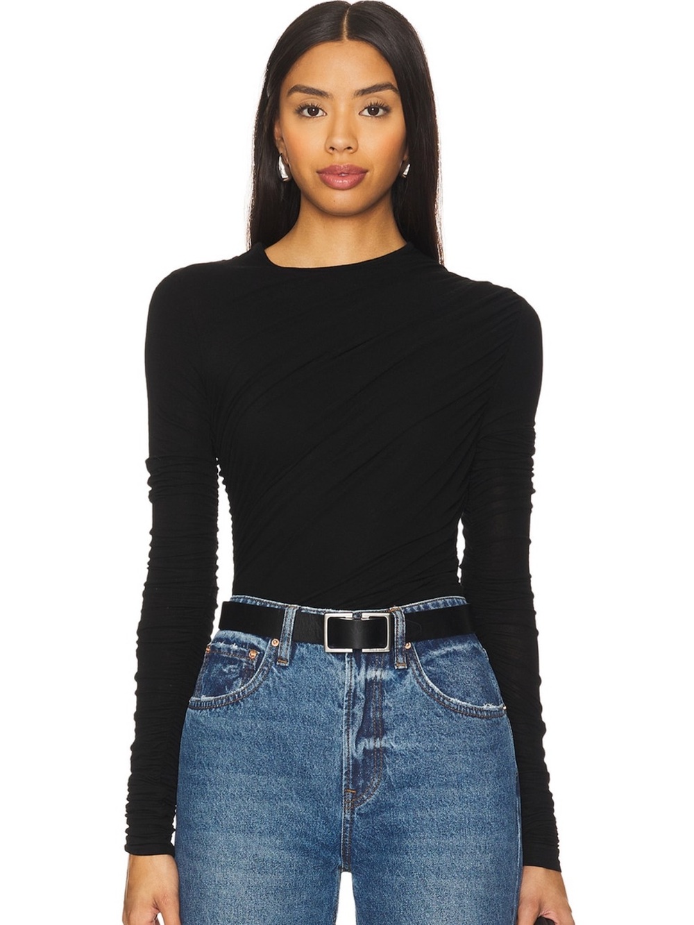 Agolde Black Long-Sleeve Ruched Top